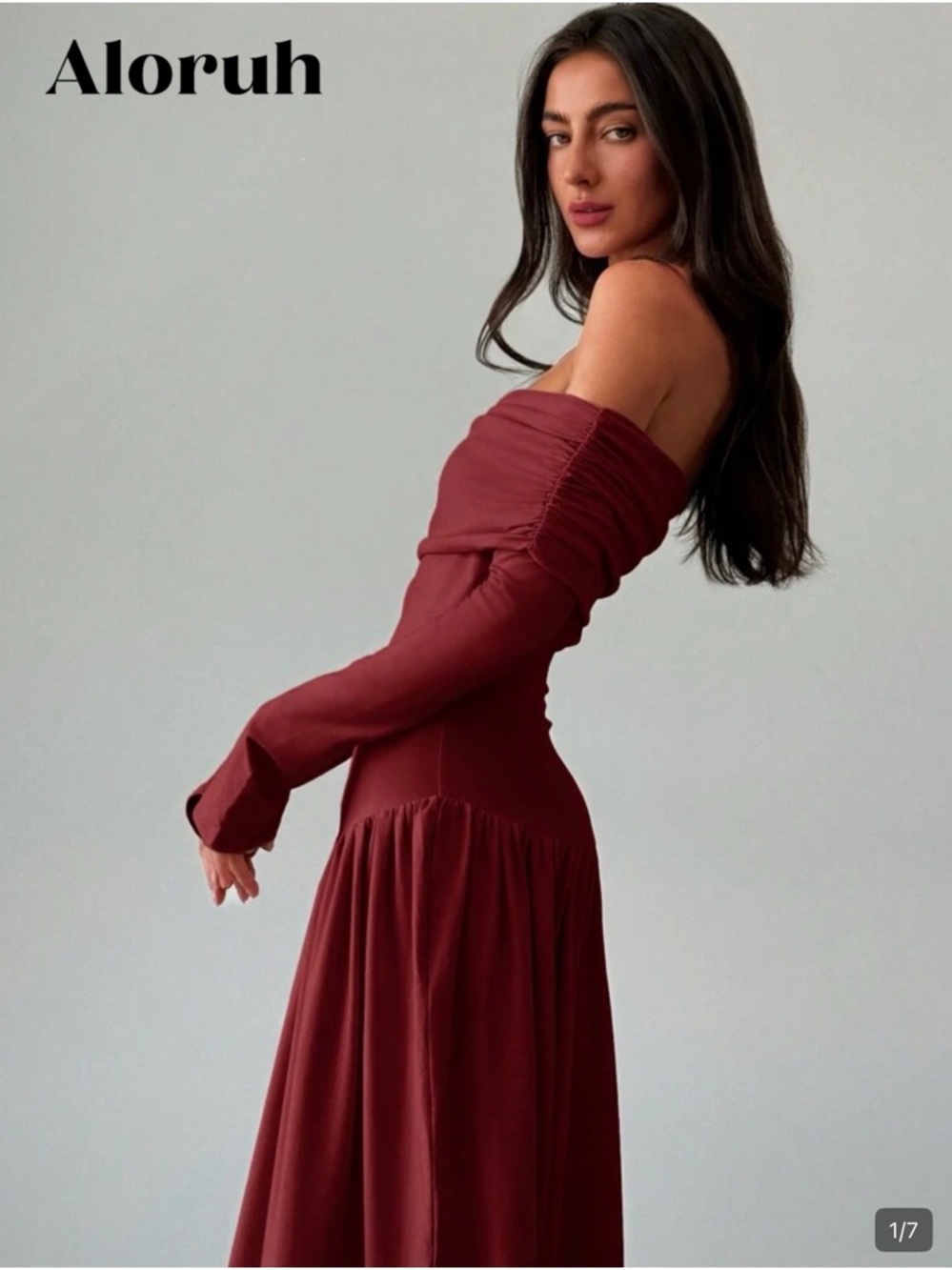 SHEIN Off-Shoulder Long Sleeve Maxi Dress in Wine